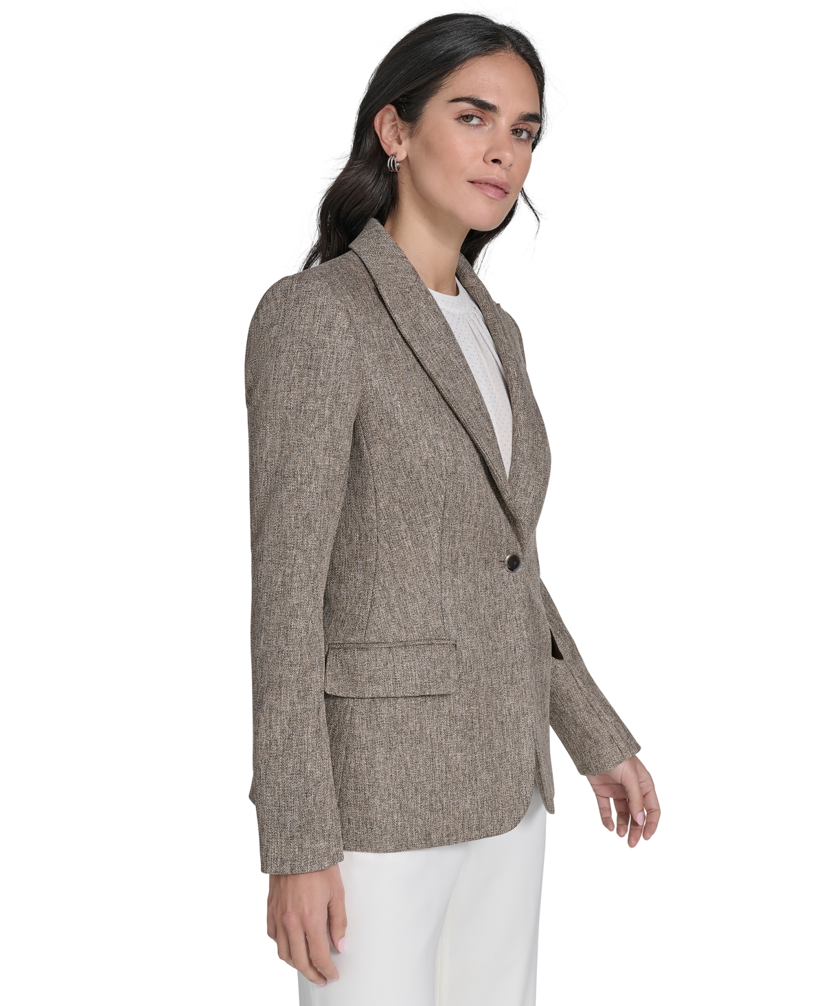 Calvin Klein Women's Textured One-button Jacket In Brown