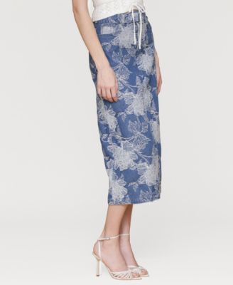 Women's Floral Denim Maxi Skirt