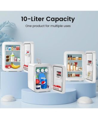 Compact Mini Fridge, 15 Can Portable Small Refrigerator with AC/DC Adapters, 10 Liter / 2.6 Gal Small Cosmetics Cooler for Beverage,  Skincare