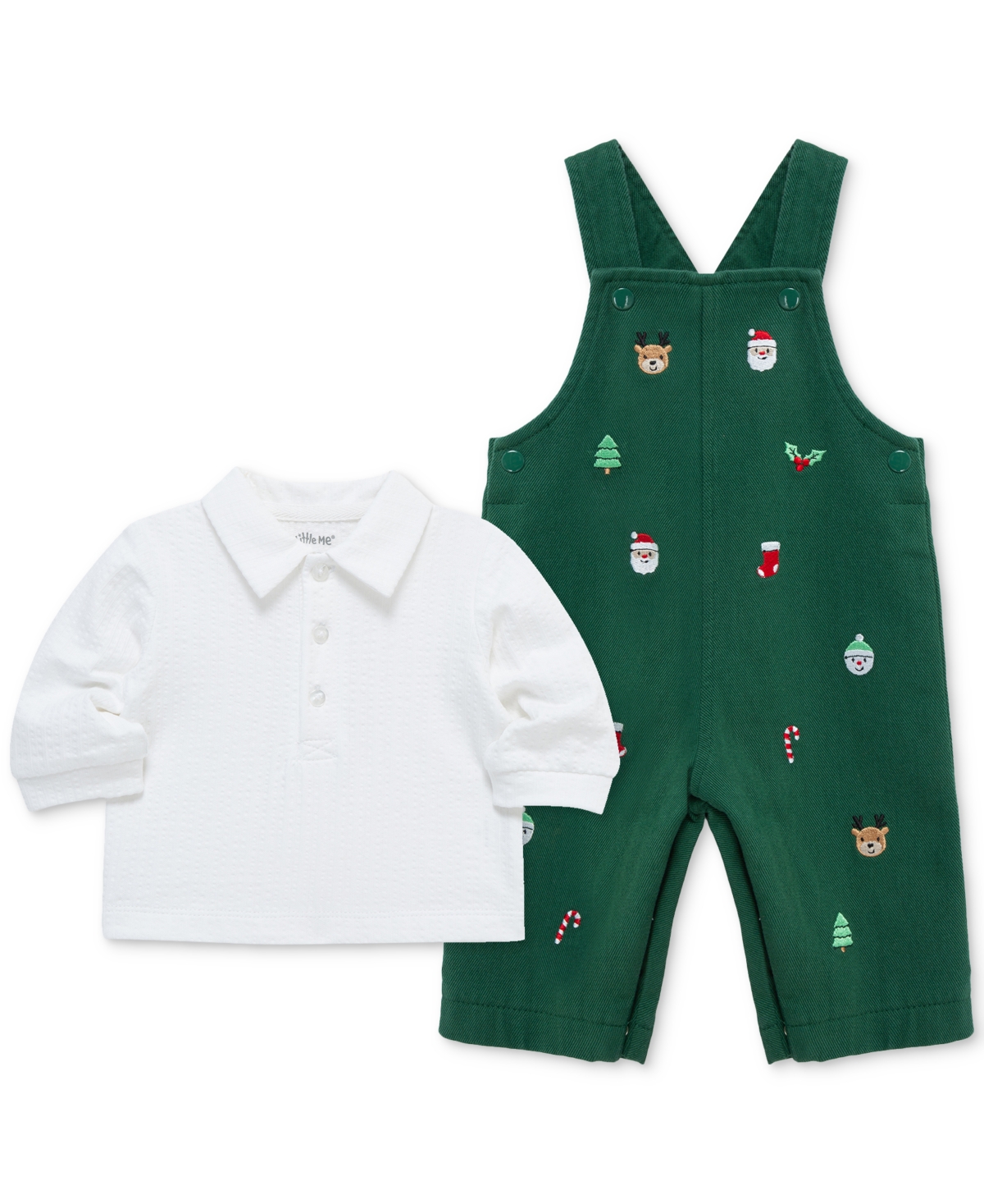 Little Me Baby Boys Merry Cotton Top & Overall, 2 Piece Set In Multi