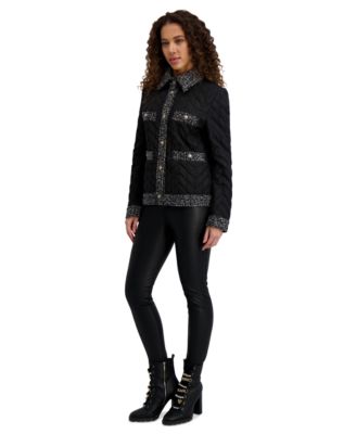 Women's Quilted Tweed-Trim Coat