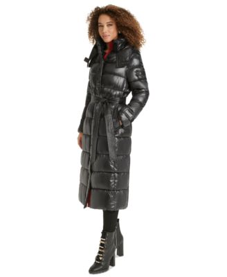 Women's Shine Hooded Belted Puffer Coat