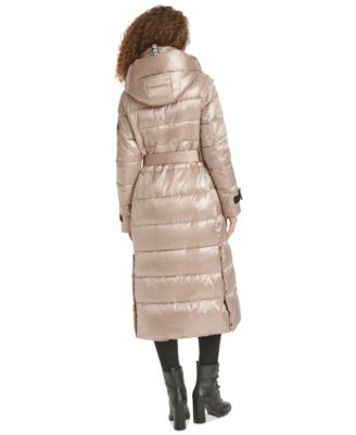 Women's Shine Hooded Belted Puffer Coat