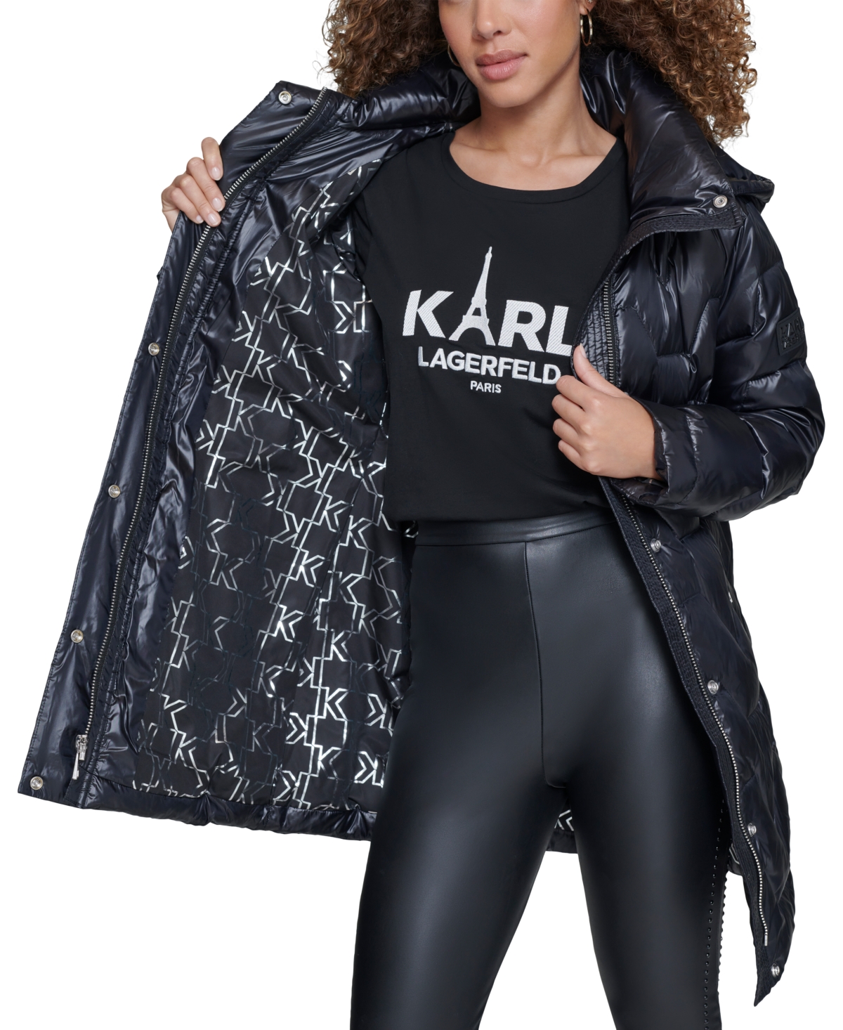 Karl Lagerfeld Paris Cocoon Water Resistant Down & Polyester Fill Puffer Jacket In Black