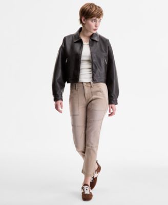 Women's Faux-Leather Vintage-Wash Bomber Jacket