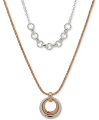 Многослойное колье-подвеска Anne Klein с двухцветным переплетающимся кольцом, удлинитель 16 дюймов + 3 дюйма