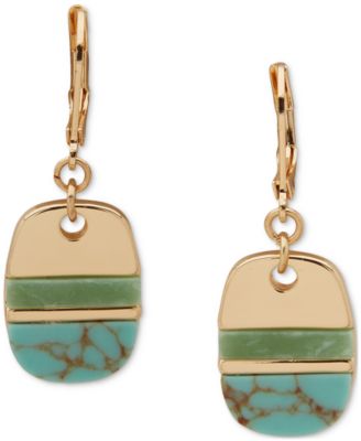 Anne Klein - Gold-Tone Green Stone Inlay Dog Tag Drop Earrings