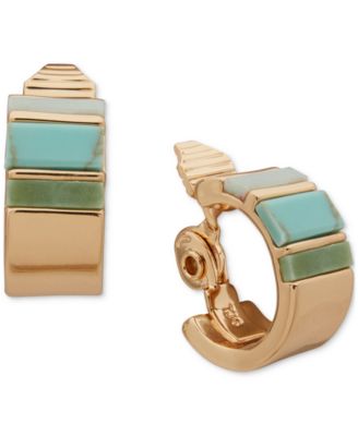 Anne Klein - Gold-Tone Small Stone Inlay Clip-On C-Hoop Earrings, 0.8"