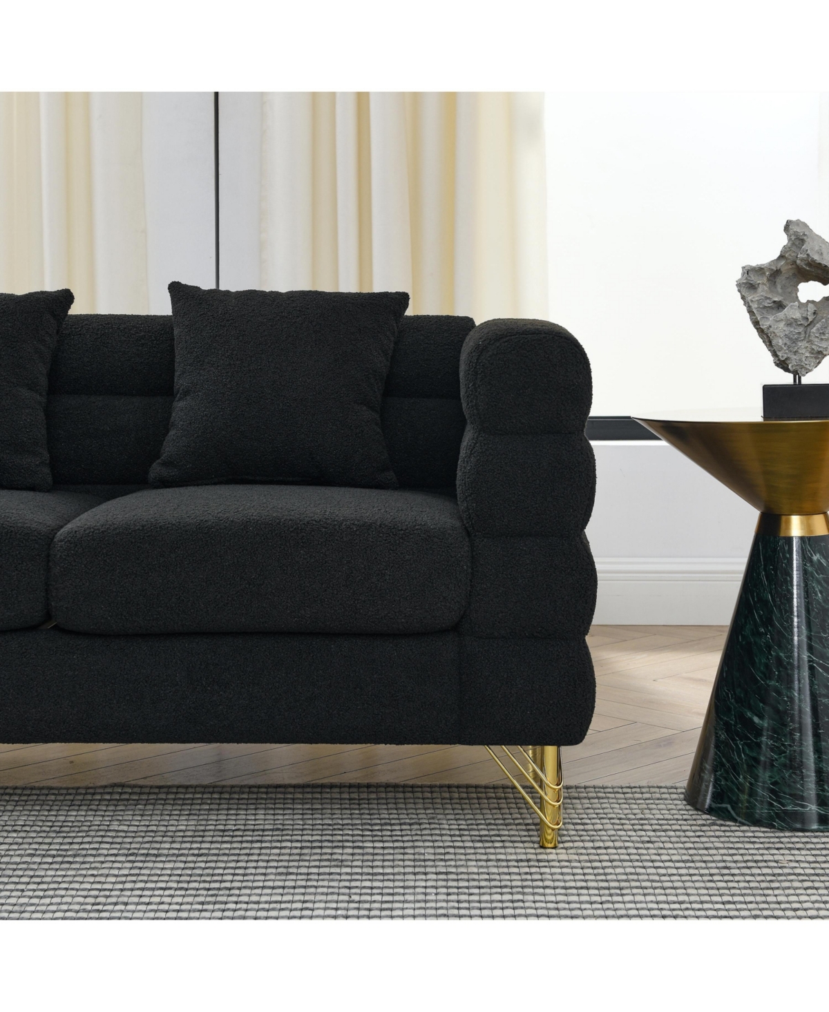 Streamdale Furniture 81" Oversized 3 Seater Sectional Sofa, Deep Seating, Soft Fabric, 3 Pillows, Black Teddy