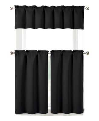 3 Piece Room Darkening Rod Pocket Cafe Kitchen Curtain Tier & Valance Set