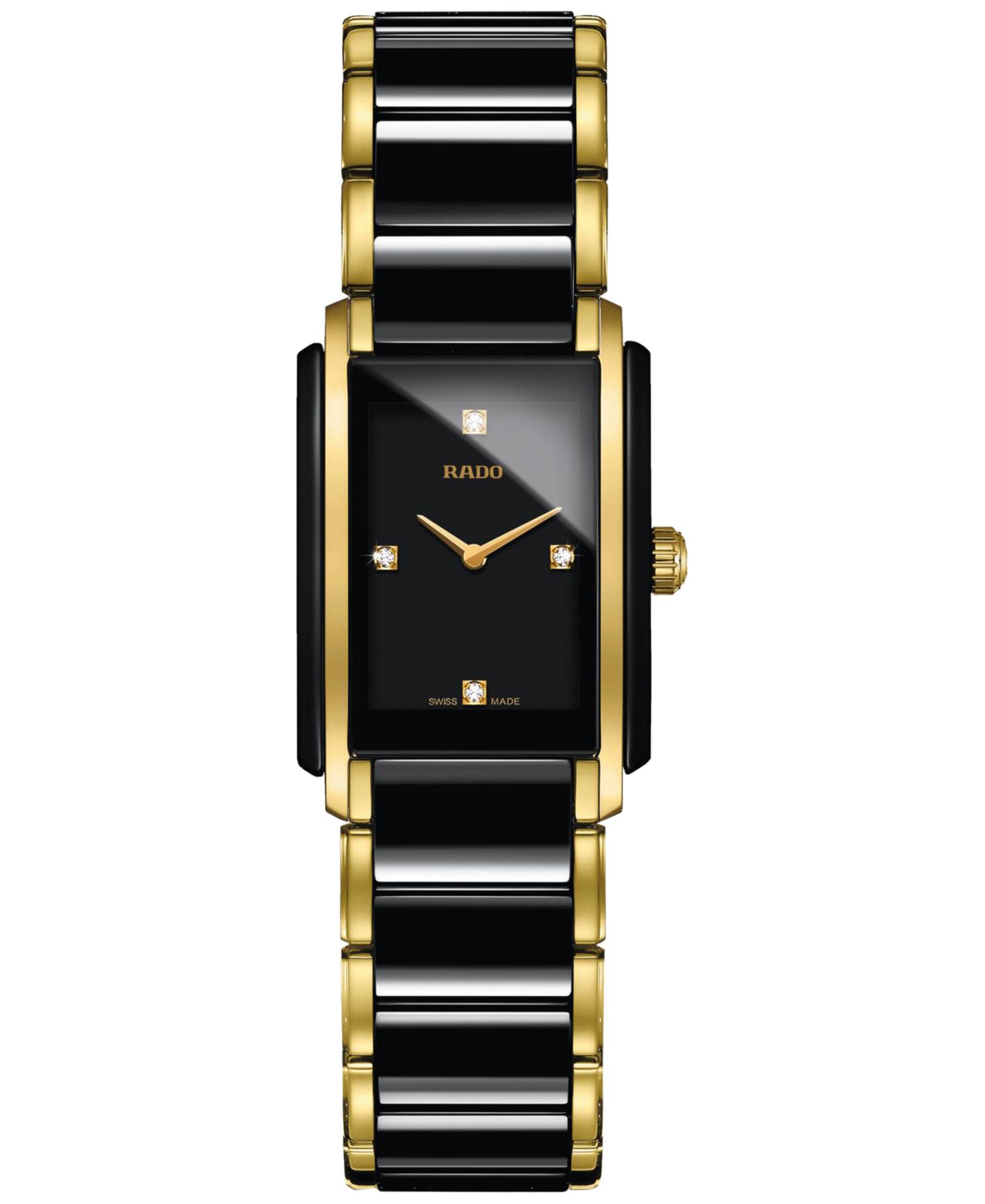 Женские часы Rado Swiss Integral с бриллиантами, чёрная керамика и золотистая сталь — фото 1