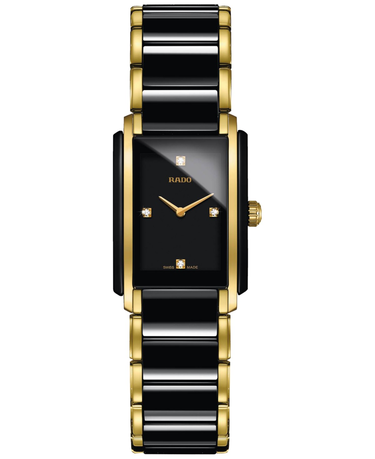 Женские часы Rado Swiss Integral с бриллиантами, чёрная керамика и золотистая сталь — фото 1