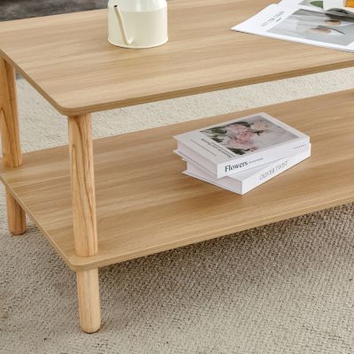 Modern 2-Tier Living Room Coffee Table with Open Shelf and Durable Legs