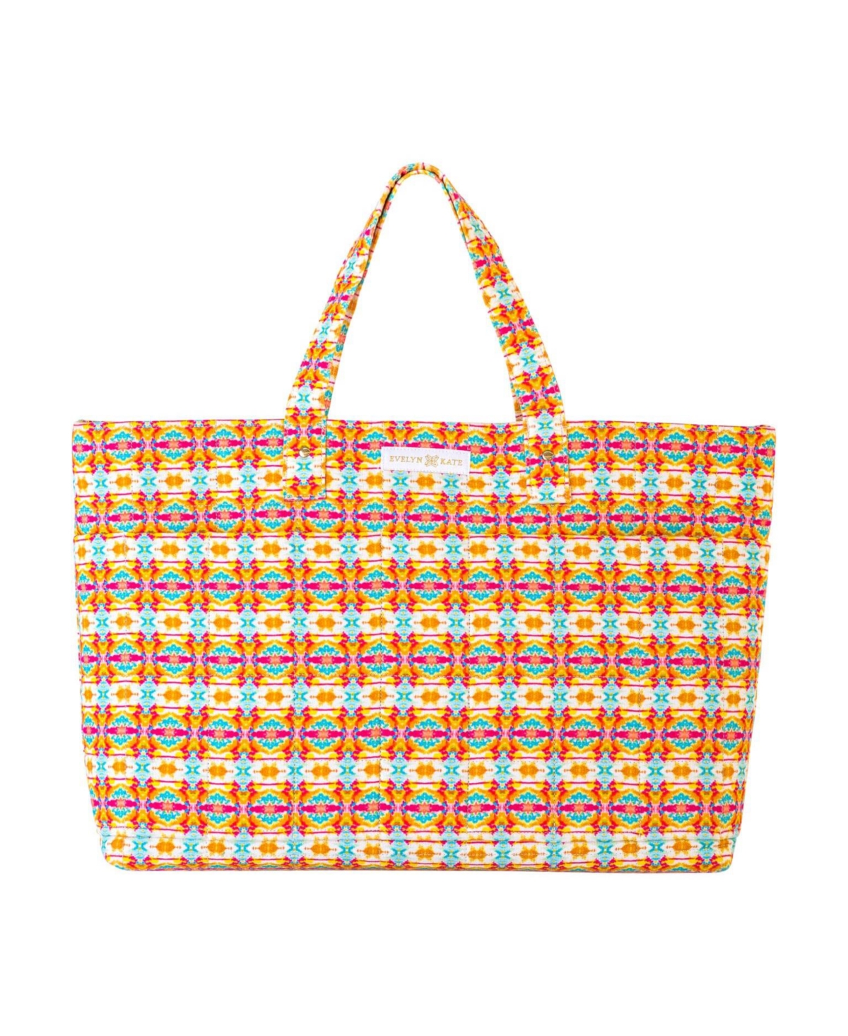 Patterned Quilted Tote Bag - Orange turtle