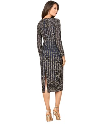 Women's Beaded Midi Dress with Long Sleeves