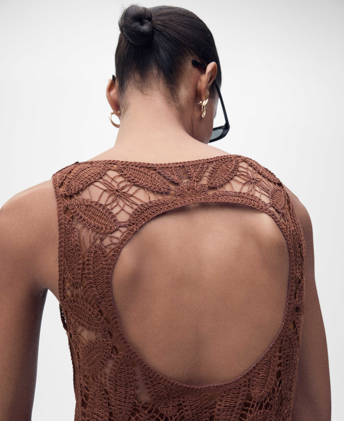 Mango Open Back Crochet Dress Chocolate