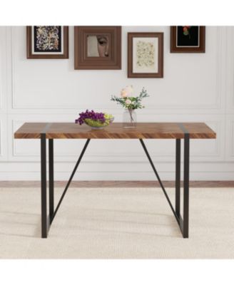 1Pc MDF & Metal Legs, Fishbone Textured Top, Retro Style Rectangular Dining Table