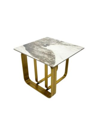Streamdale Rectangular End Table with Sintered Stone Top, Metal Frame for Living Room