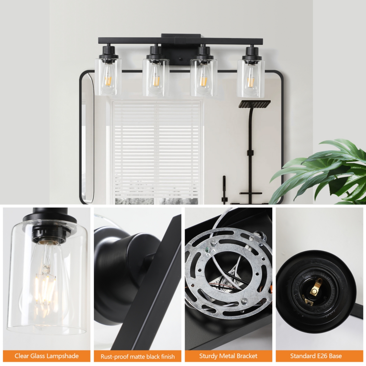 Streamdale 4-Lights Farmhouse Vanity Lights Fixture Rustic Bathroom Light Fixture Bathroom Sconce (Without Bulbs)