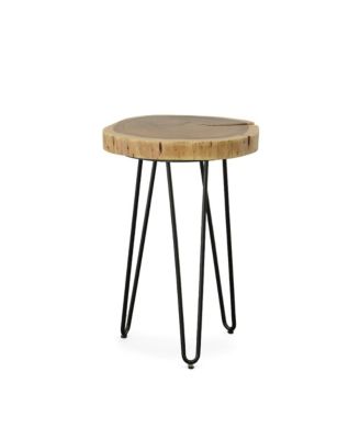 Iron and Solid Wood End Table - Round Accent Table with Industrial Charm and Durability