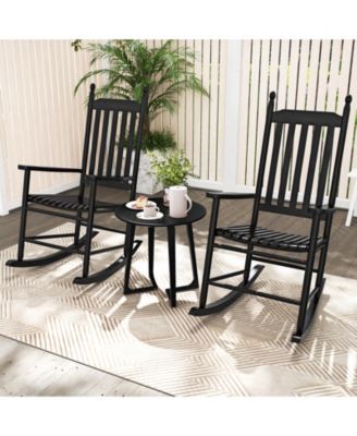 High-Back Acacia Wood Outdoor Rocking Chair with Solid Rocking Base-Black