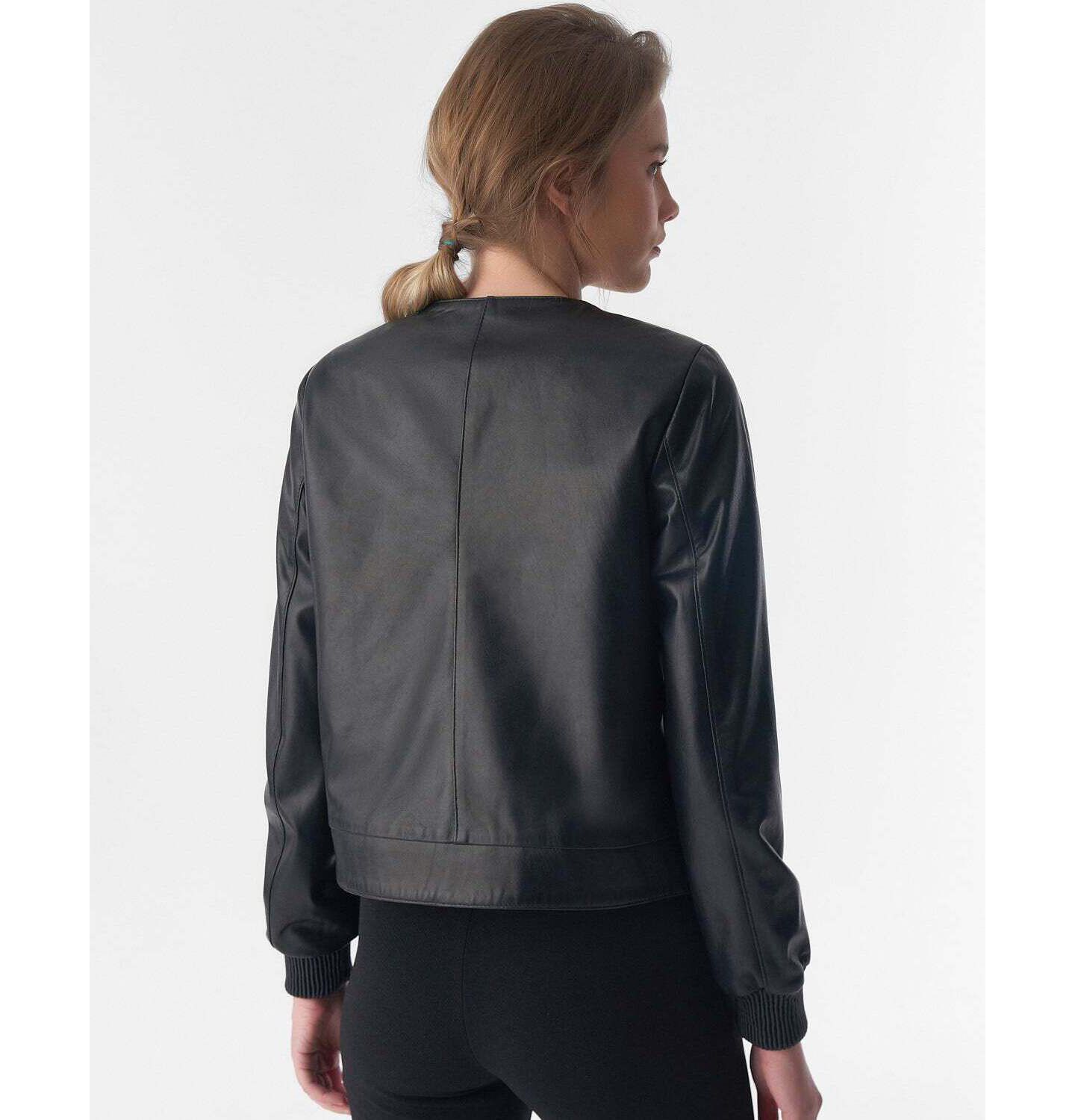 Женская куртка Furniq UK Beatrice Collarless Leather, цвет: Чёрный — фото 2