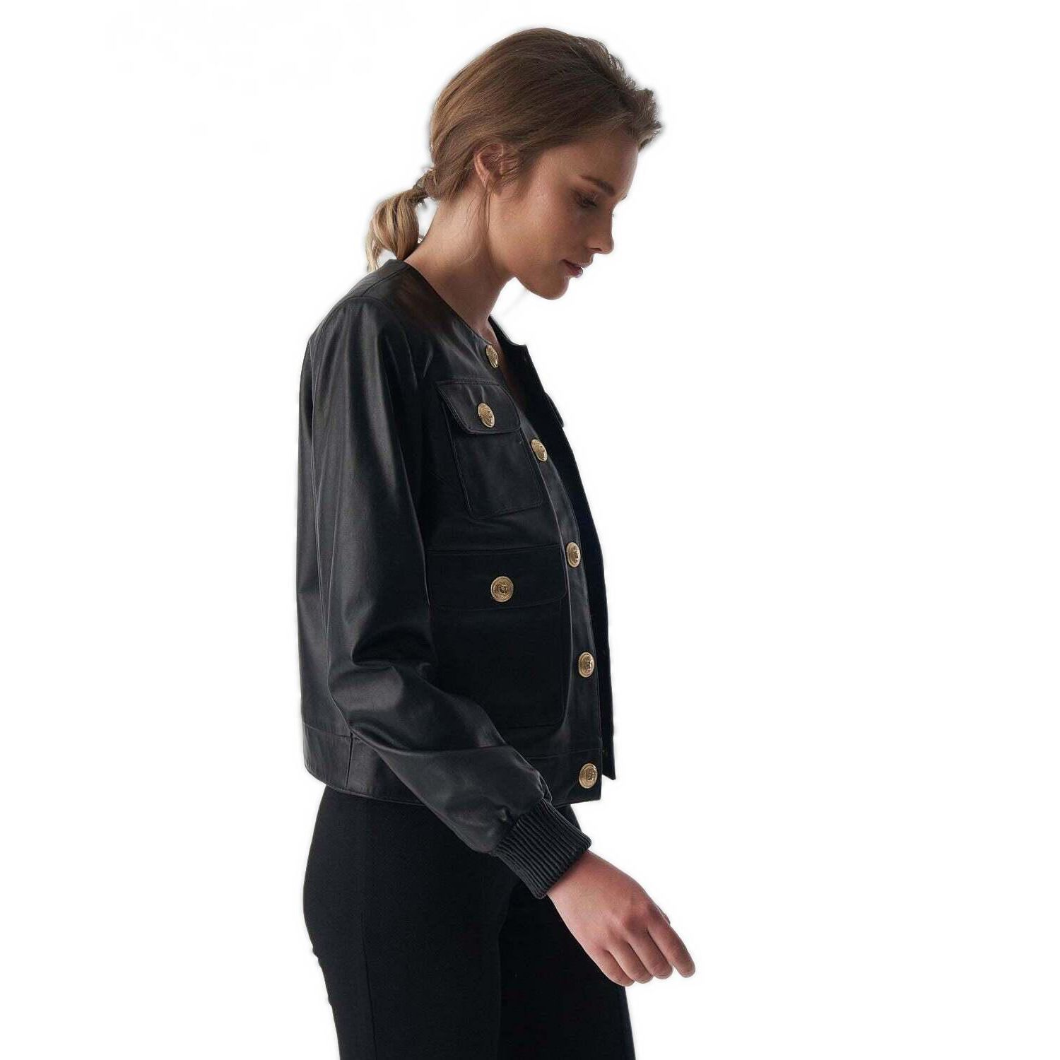 Women's Beatrice Collarless Leather Jacket