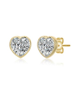 Heart Bezel Set Clear Cubic Zirconia Stud Earrings