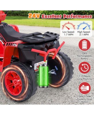 Kids Ride-On ATV 24V Battery Powered Electric Vehicle w/ Wireless Connection Music Radio LED Lights