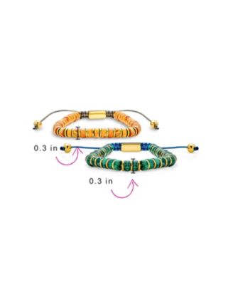 Set of Two Natural Orange Agate and Green Malachite Strand Bracelet Gold Plated Spacers