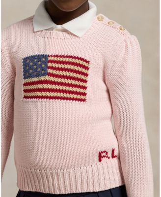 Toddler and Little Girls Flag Crewneck Sweater