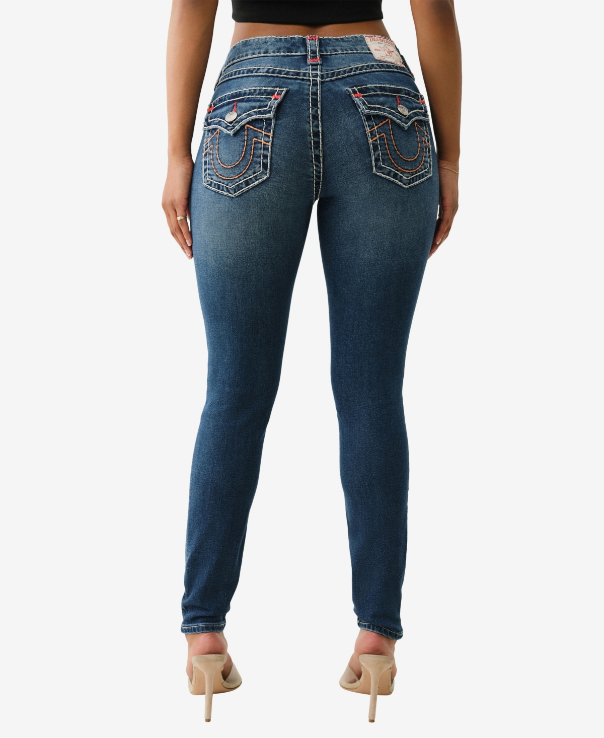 TRUE RELIGION WOMEN'S JENNIE SUPER T FLAP SKINNY ZIPPER JEANS 