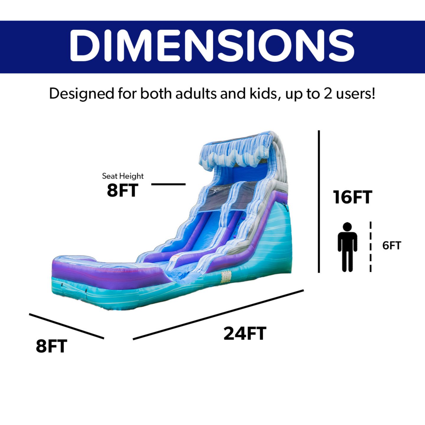 Детская игрушка HERO Kiddo Ocean Wave 16' Commercial-Grade Vinyl Water Slide with Attached Pool and Drainage System, Ages 3+ — фото 5