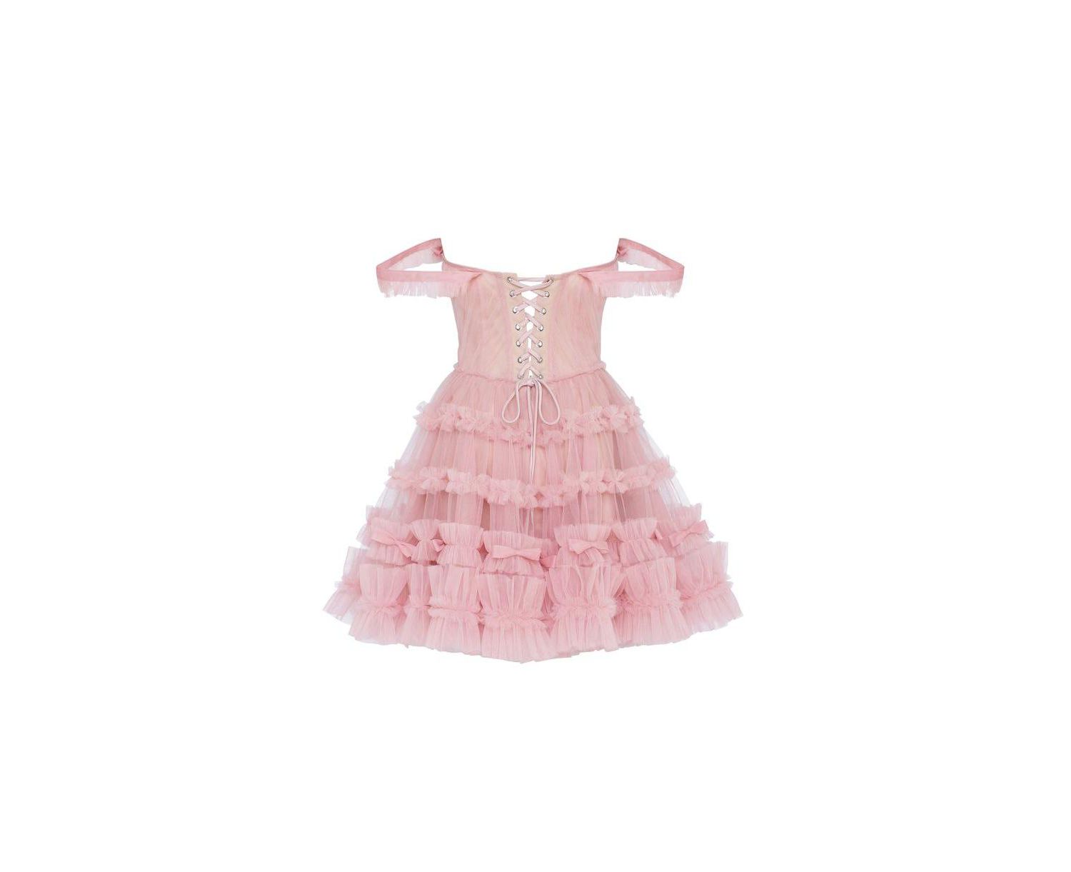 Women's Flirty ruffled tulle mini dress in misty rose