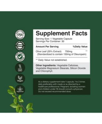 Olive Leaf Extract Capsules | High Strength Antioxidant | with Pure Olive Leaf with 20% Oleuropein for Heart Health | 30ct
