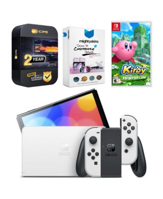 Switch OLED Console Mario Kart 8 Deluxe Bundle with Kirby and the Forgotten Land, MightySkins Console and Controller Skin Voucher, and 2 Year