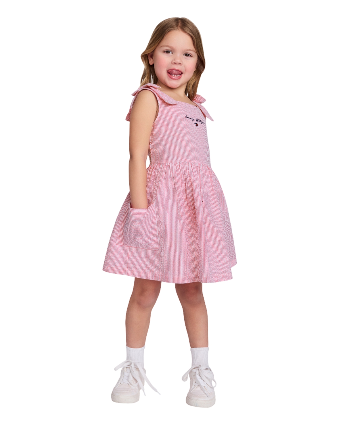 TOMMY HILFIGER TODDLER AND LITTLE GIRLS SEERSUCKER STRIPED ROMPER 