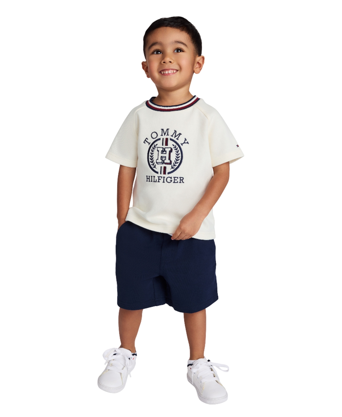 Tommy Hilfiger Toddler Boys 2-piece Signature Raglan T-shirt And French Terry Shorts Set In White
