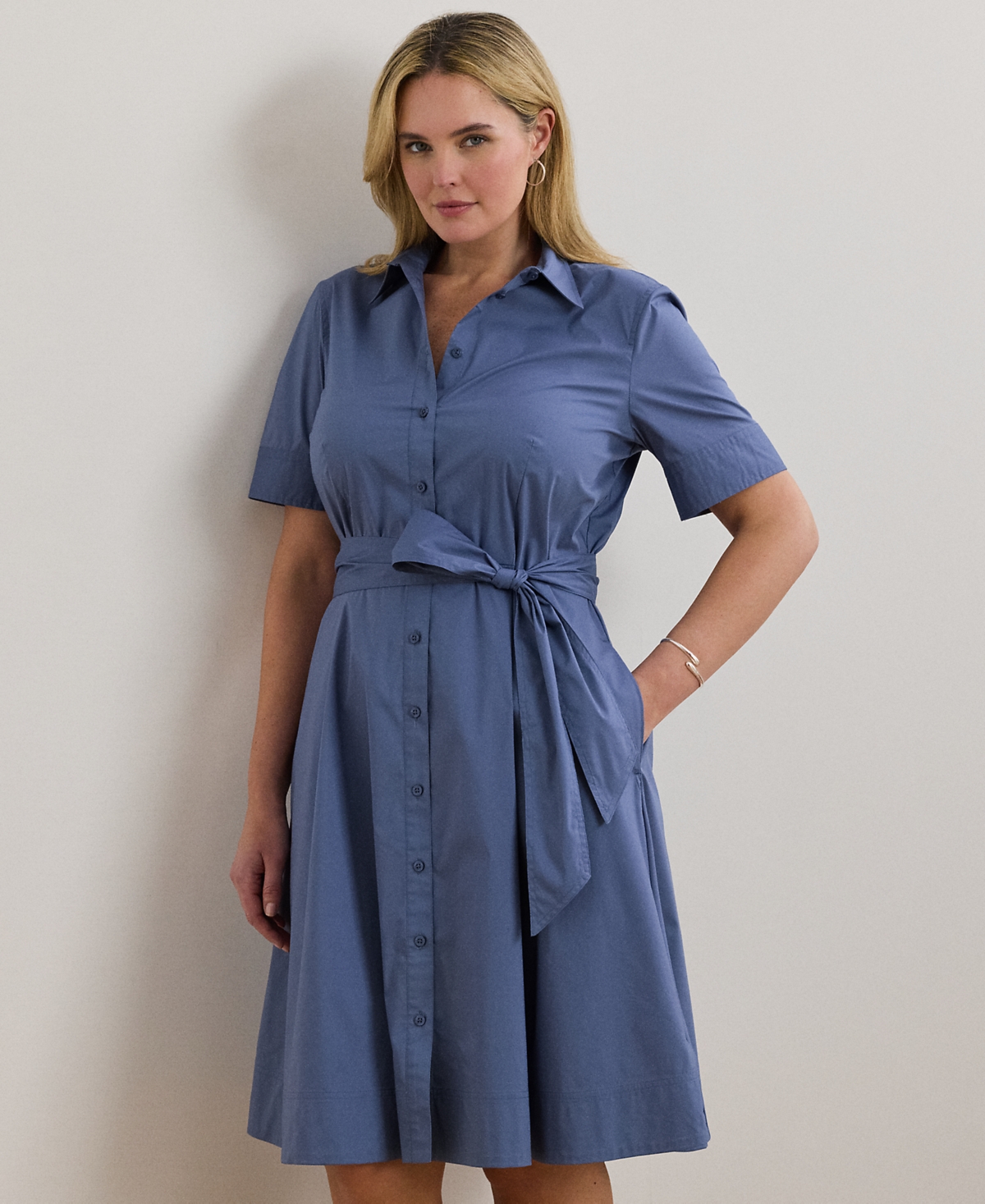 Lauren Ralph Lauren Plus Size Belted Cotton-Blend Shirtdress