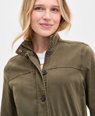 Women's Zipper and Button Cargo Jacket