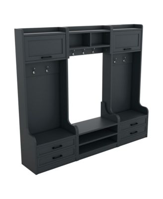4-in-1 Hall Tree Storage, Hooks, Drawers & Bench