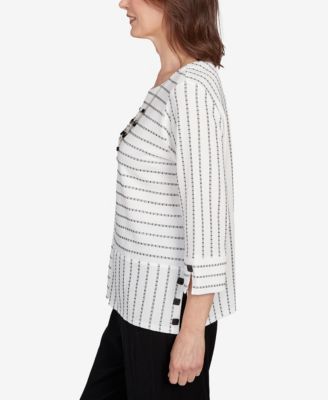 Petite Santa Barbara Splice Textured Stripe Crew Neck Top with Necklace