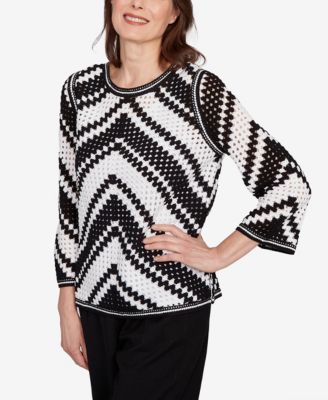 Petite Santa Barbara Chevron Crochet Bell Sleeve Crew Neck Top