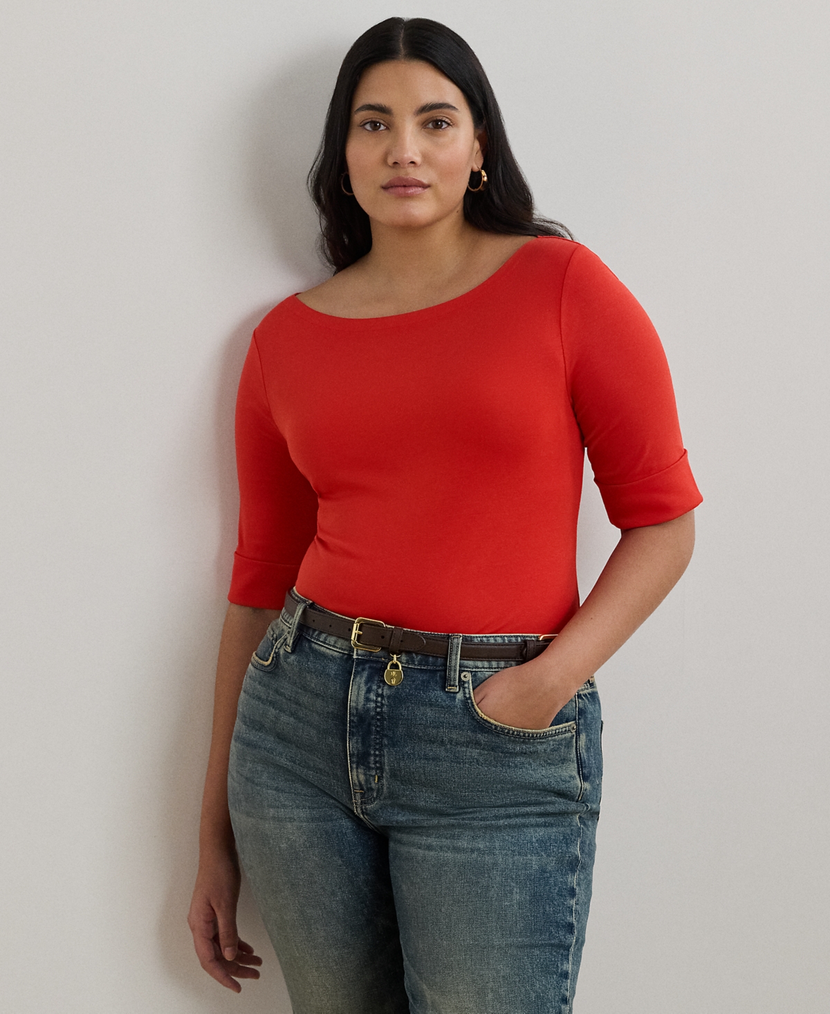 Ralph Lauren Plus Size Stretch Cotton Boatneck Top