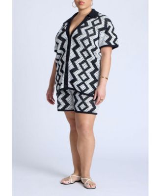 ELOQUII Plus Размер Оверсайз, вязаный крючком на пуговицах