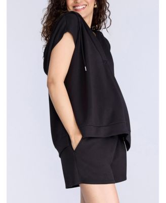 Maternity V-Neck Short Sleeve Hooded Top - Motherhood