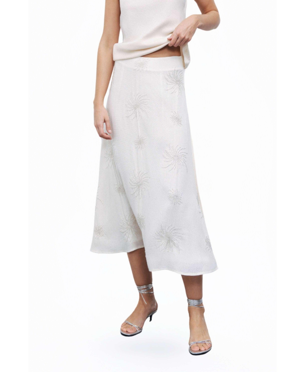 Women's Beaded Embroidered Midi Skirt - Open white