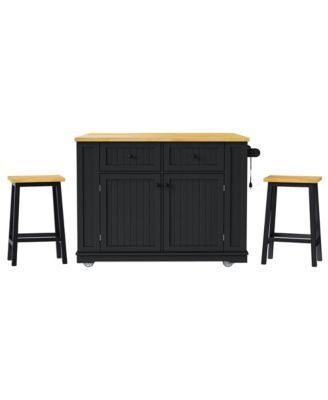 48" Kitchen Island w/ Stools, Power, Storage, Drop Leaf
