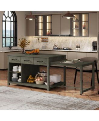 Extendable Kitchen Island Cart w/ Power Outlets & Storage
