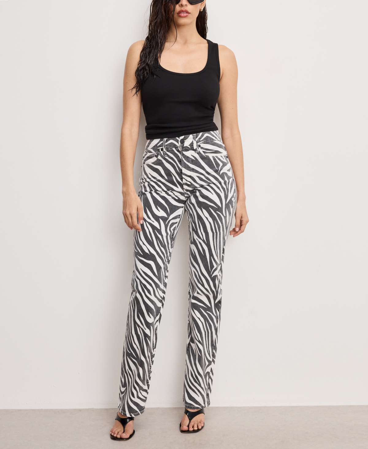 Good American Good Icon High Rise Straight Jeans In Cloud White Zebra